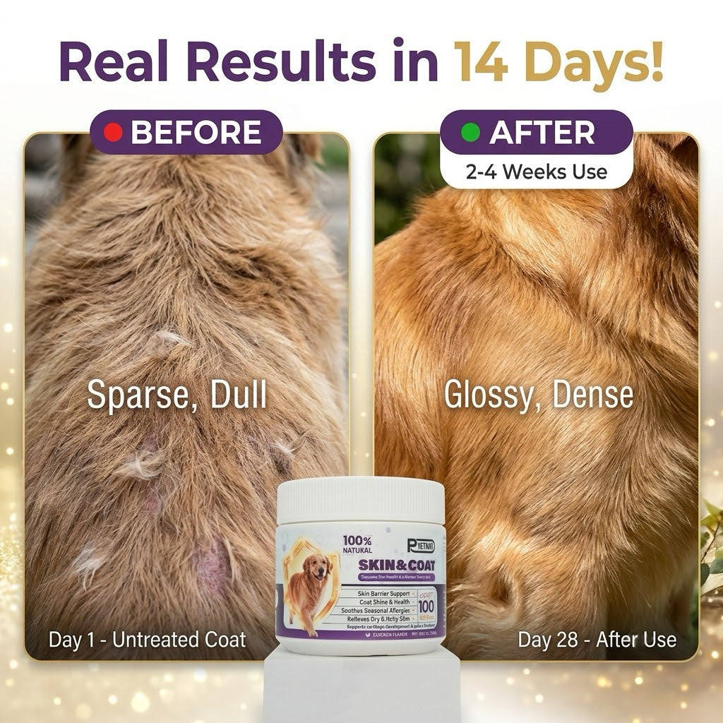 PVETKOR Skin and Coat Supplement for Dogs - 100% Natural Omega-3 & Colostrum Soft Chews for Itchy Skin, Anti-Shedding & Shiny Fur, Chicken Flavor, 100 Count