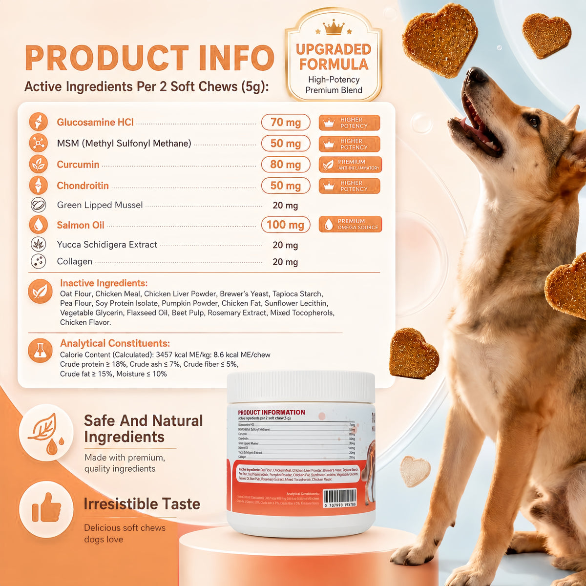 P-VETKOR Advanced Dog Hip and Joint Supplement with Glucosamine,Chondroitin, Omega 3, MSM, andGreen Lipped Mussel, Medium And  Large  Dog Breeds