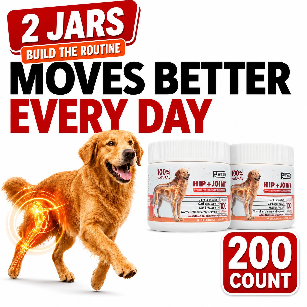 P-VETKOR Advanced Dog Hip and Joint Supplement with Glucosamine,Chondroitin, Omega 3, MSM, andGreen Lipped Mussel, Medium And  Large  Dog Breeds