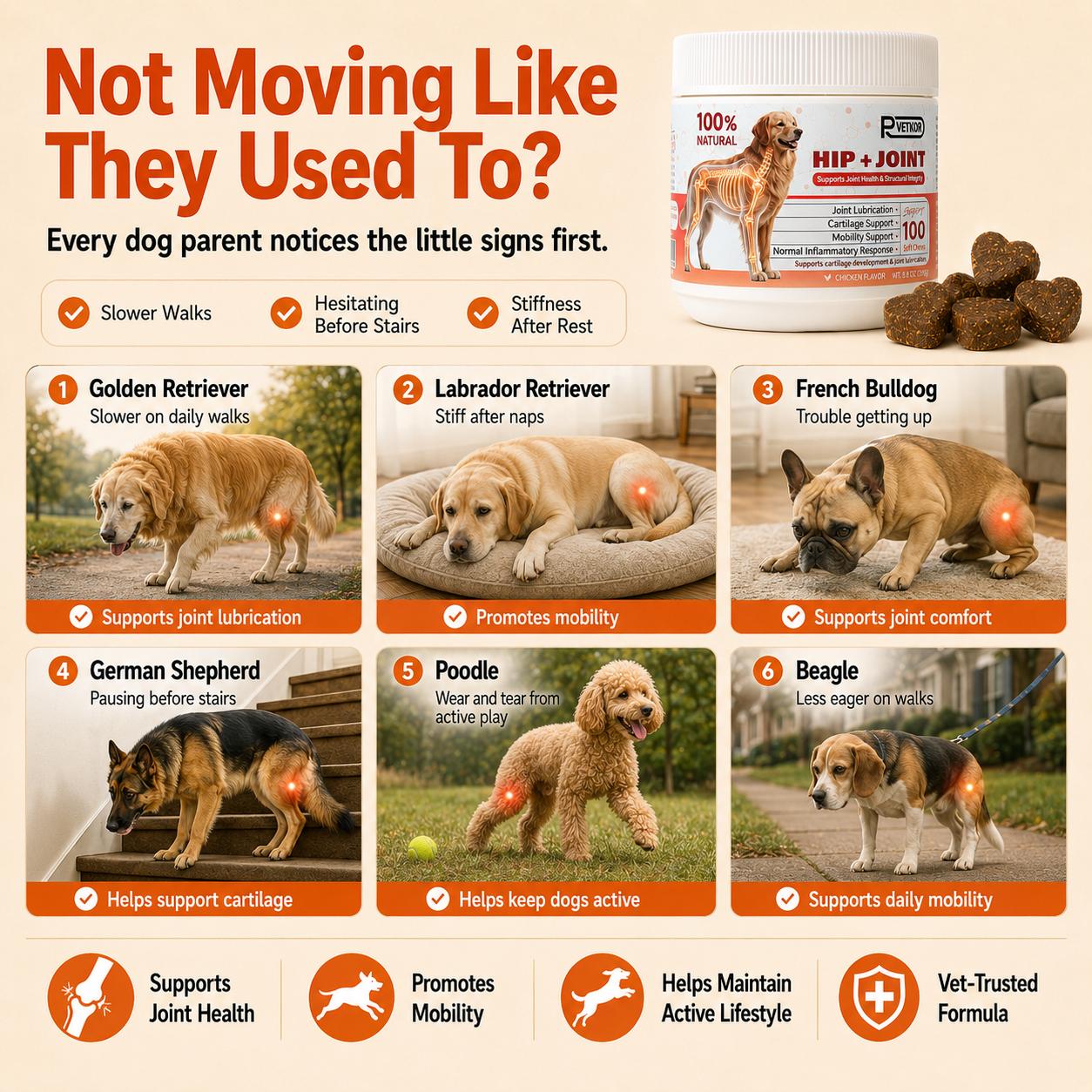 P-VETKOR Advanced Dog Hip and Joint Supplement with Glucosamine,Chondroitin, Omega 3, MSM, andGreen Lipped Mussel, Medium And  Large  Dog Breeds