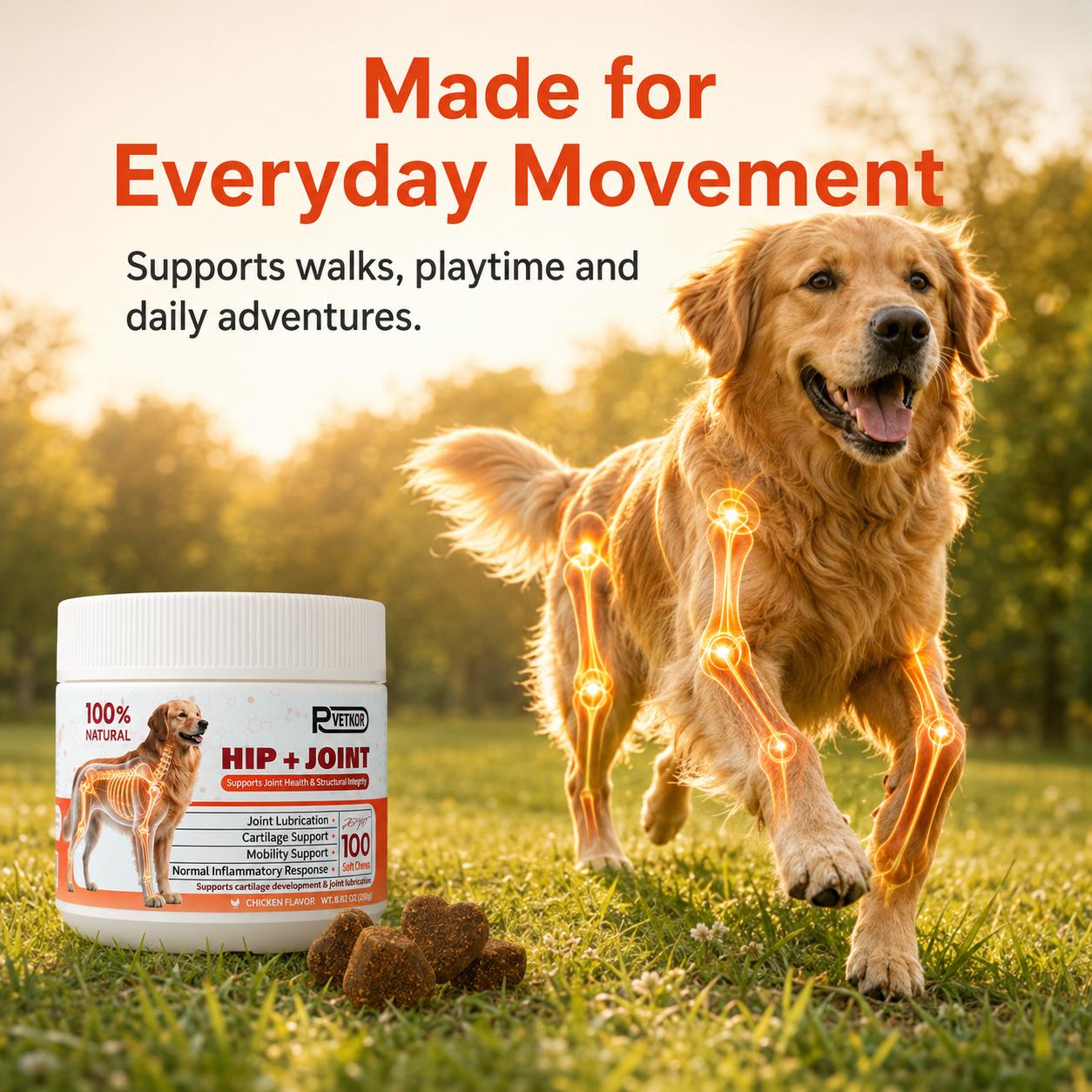 P-VETKOR Advanced Dog Hip and Joint Supplement with Glucosamine,Chondroitin, Omega 3, MSM, andGreen Lipped Mussel, Medium And  Large  Dog Breeds