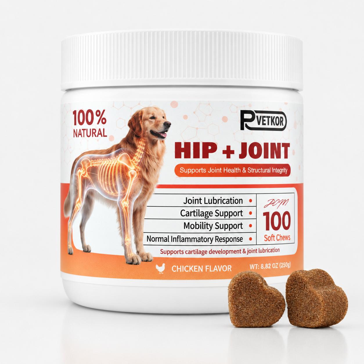 P-VETKOR Advanced Dog Hip and Joint Supplement with Glucosamine,Chondroitin, Omega 3, MSM, andGreen Lipped Mussel, Medium And  Large  Dog Breeds