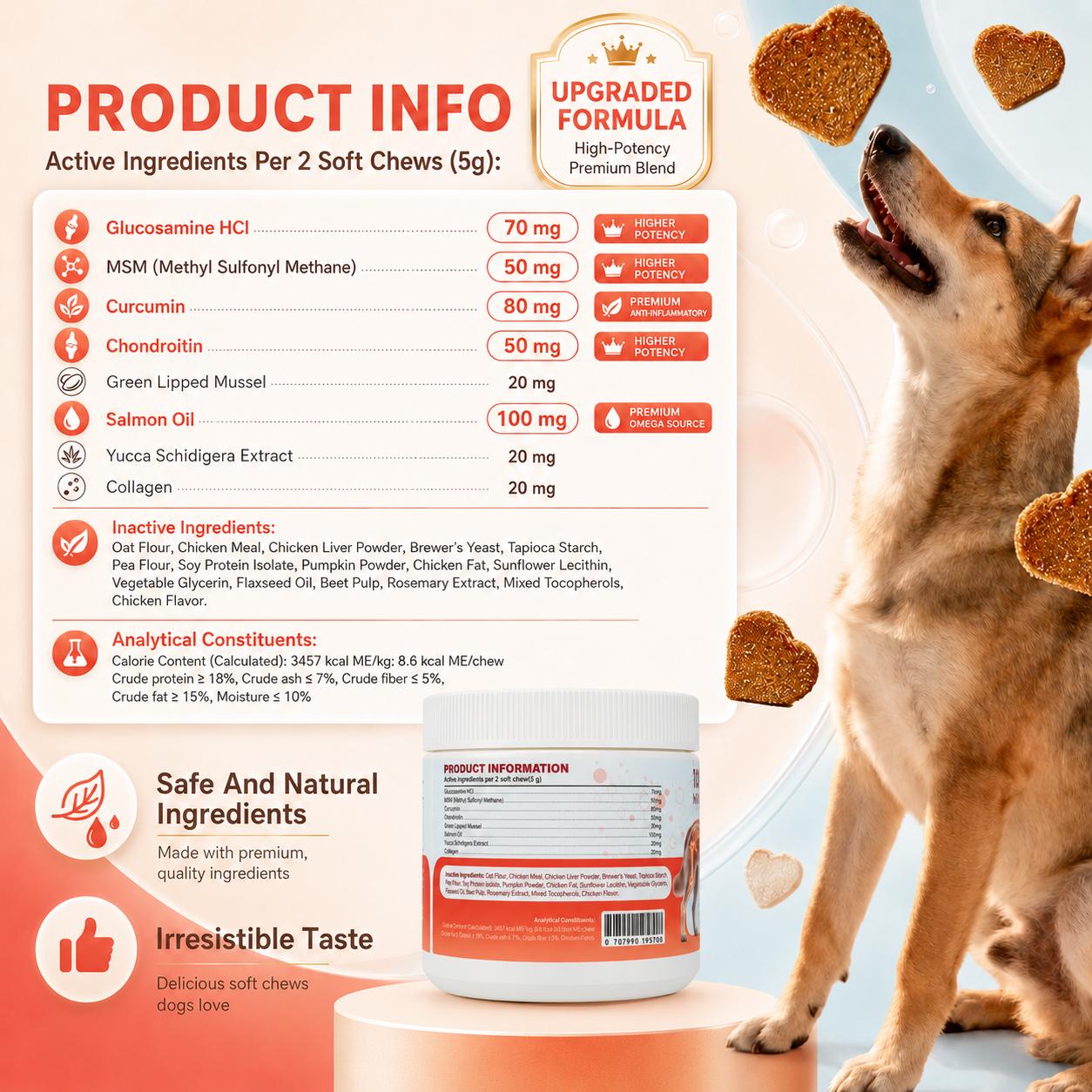 P-VETKOR Advanced Dog Hip and Joint Supplement with Glucosamine,Chondroitin, Omega 3, MSM, andGreen Lipped Mussel, Medium And  Large  Dog Breeds