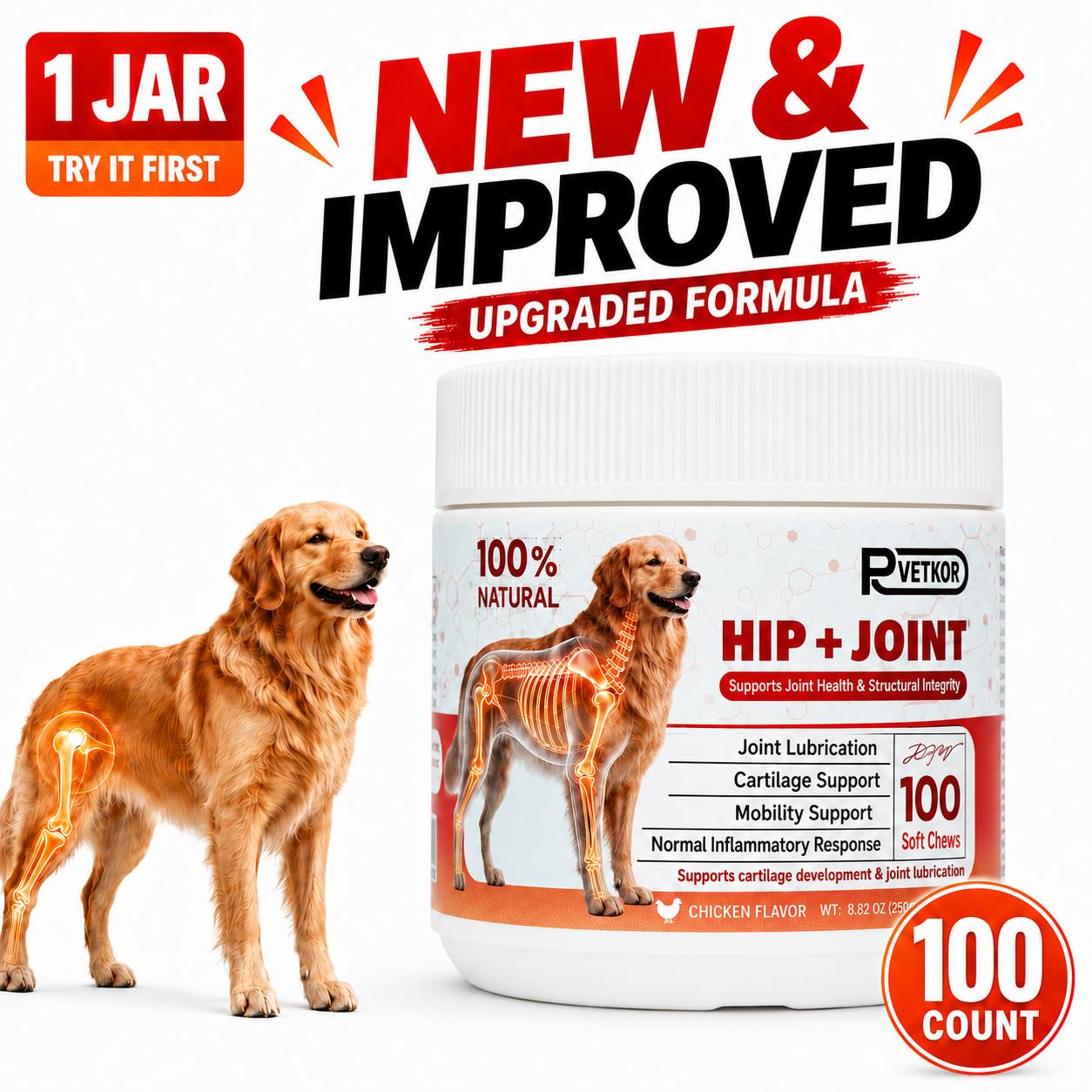 P-VETKOR Advanced Dog Hip and Joint Supplement with Glucosamine,Chondroitin, Omega 3, MSM, andGreen Lipped Mussel, Medium And  Large  Dog Breeds
