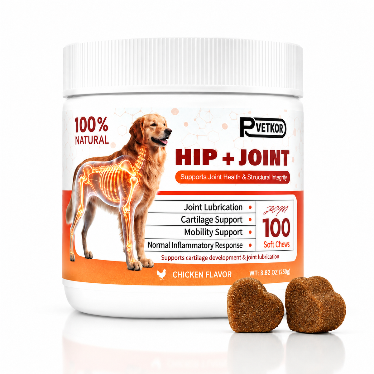 P-VETKOR Advanced Dog Hip and Joint Supplement with Glucosamine,Chondroitin, Omega 3, MSM, andGreen Lipped Mussel, Medium And  Large  Dog Breeds