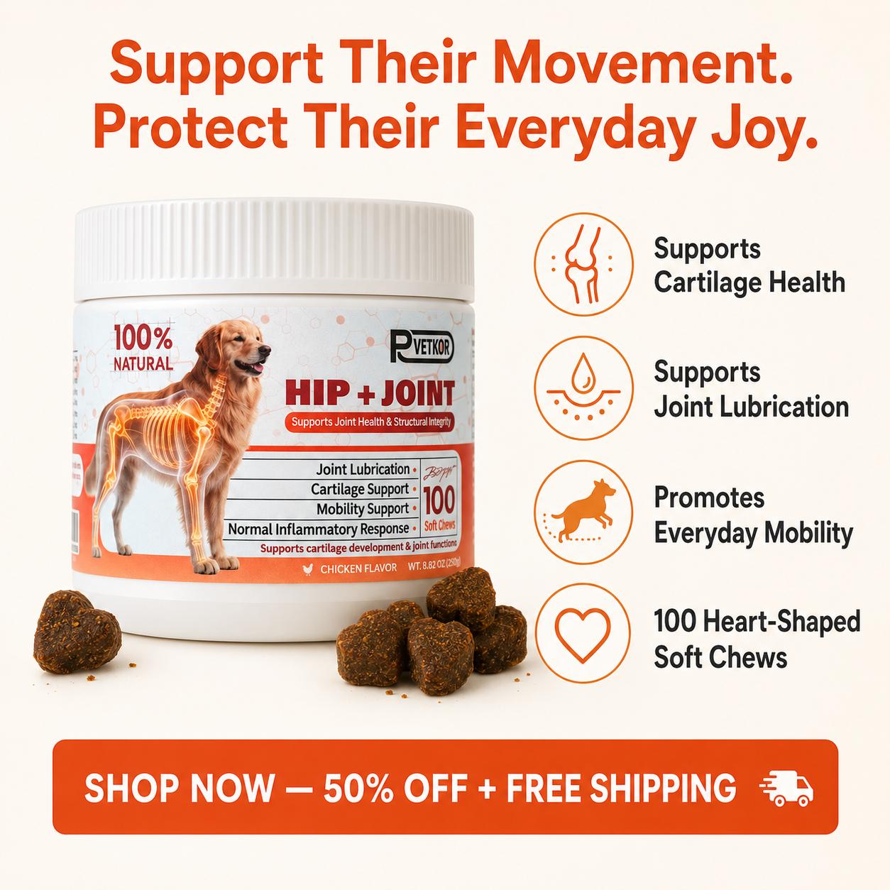 P-VETKOR Advanced Dog Hip and Joint Supplement with Glucosamine,Chondroitin, Omega 3, MSM, andGreen Lipped Mussel, Medium And  Large  Dog Breeds